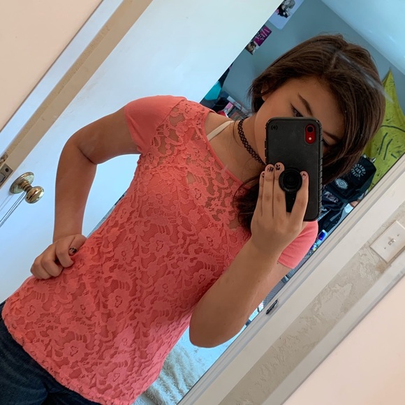 ann taylor loft pink lacy top - Picture 2 of 4